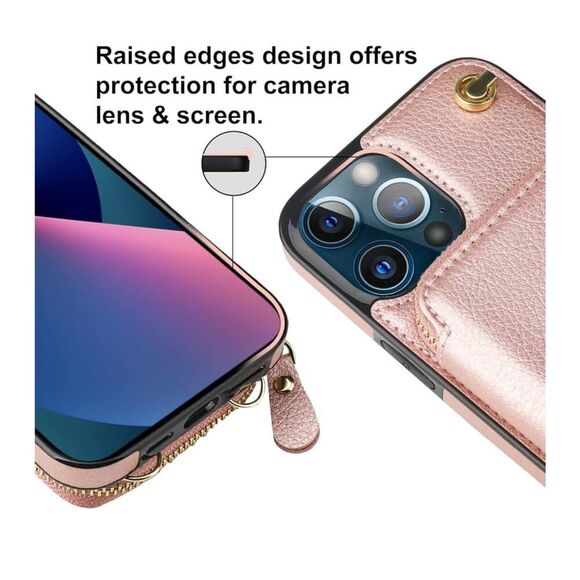 Crossbody Wallet Case iPhone Pro Max 13 RFID Zipper Card Holder Flip Cover - Picture 4 of 9